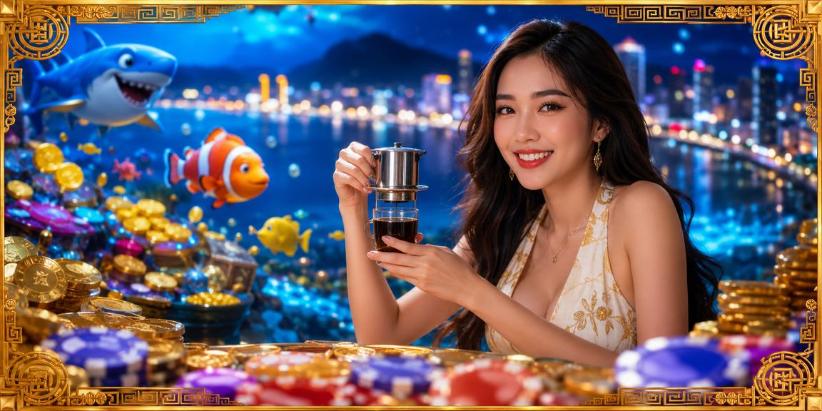 Giao diện game casino trực tuyến với cảnh đặt cược tại quán cà phê Quy Nhơn